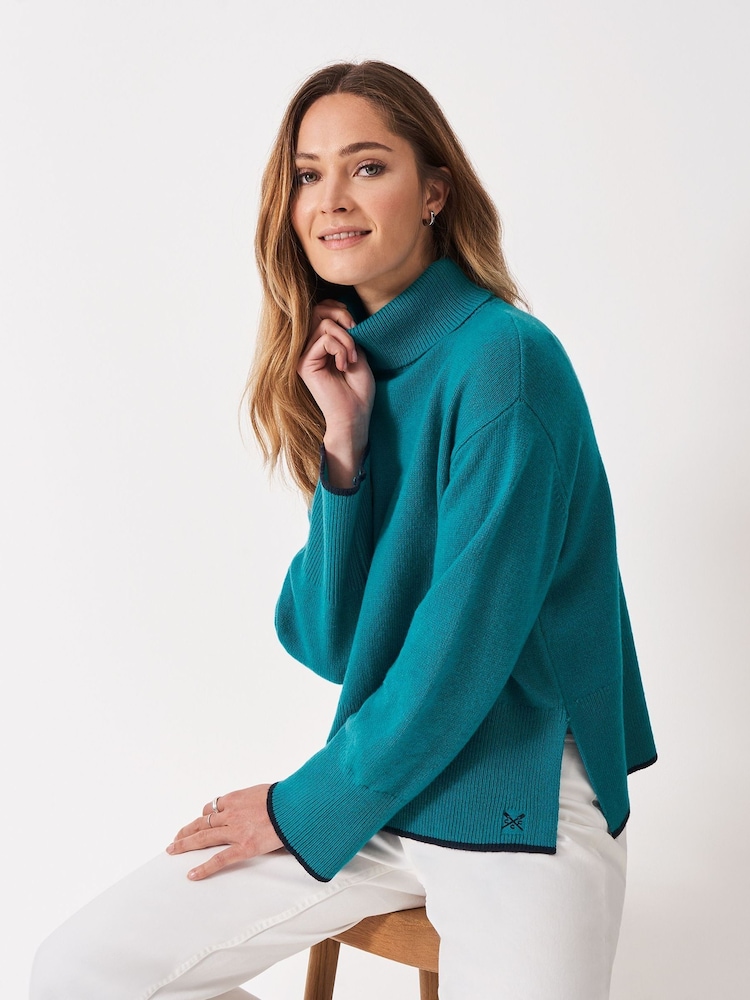 Crew Clothing Blue Harmony Saddle Funnel Neck Jumper - Image 1 of 1 Crew Clothing Blue Harmony Saddle Funnel Neck Jumper - Image 1 of 1