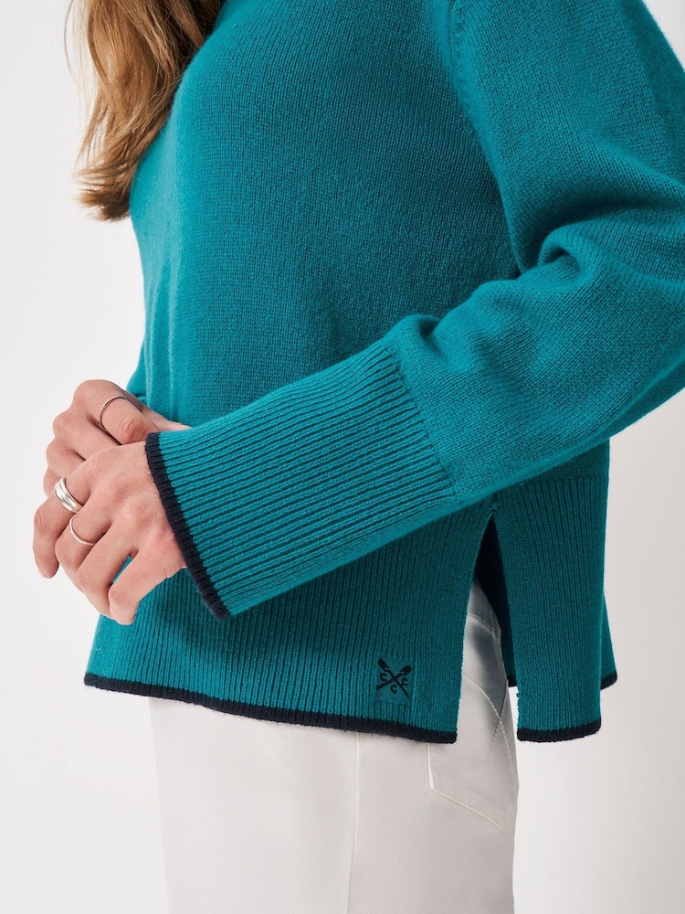 Crew Clothing Blue Harmony Saddle Funnel Neck Jumper - Image 4 of 4 Crew Clothing Blue Harmony Saddle Funnel Neck Jumper - Image 4 of 4