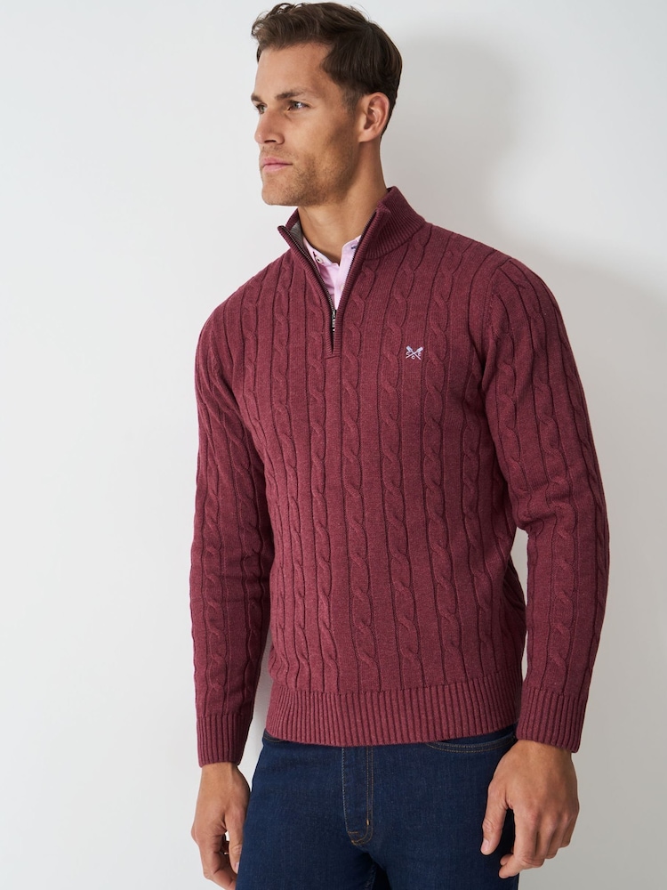 Crew Clothing Red Oarsman Cable Half Zip Jumper - Image 1 of 5