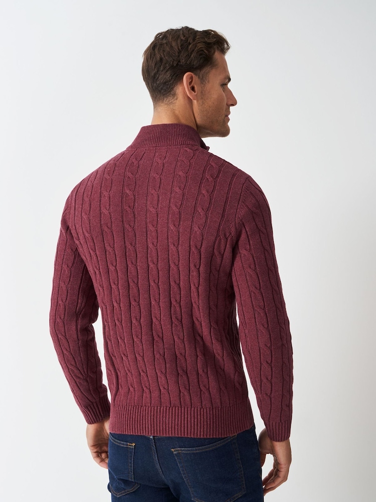 Crew Clothing Red Oarsman Cable Half Zip Jumper - Image 2 of 5
