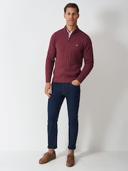 Crew Clothing Red Oarsman Cable Half Zip Jumper - Image 3 of 5