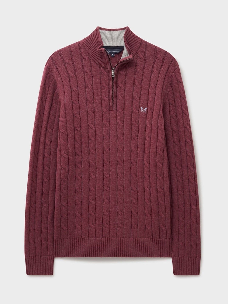 Crew Clothing Red Oarsman Cable Half Zip Jumper - Image 5 of 5
