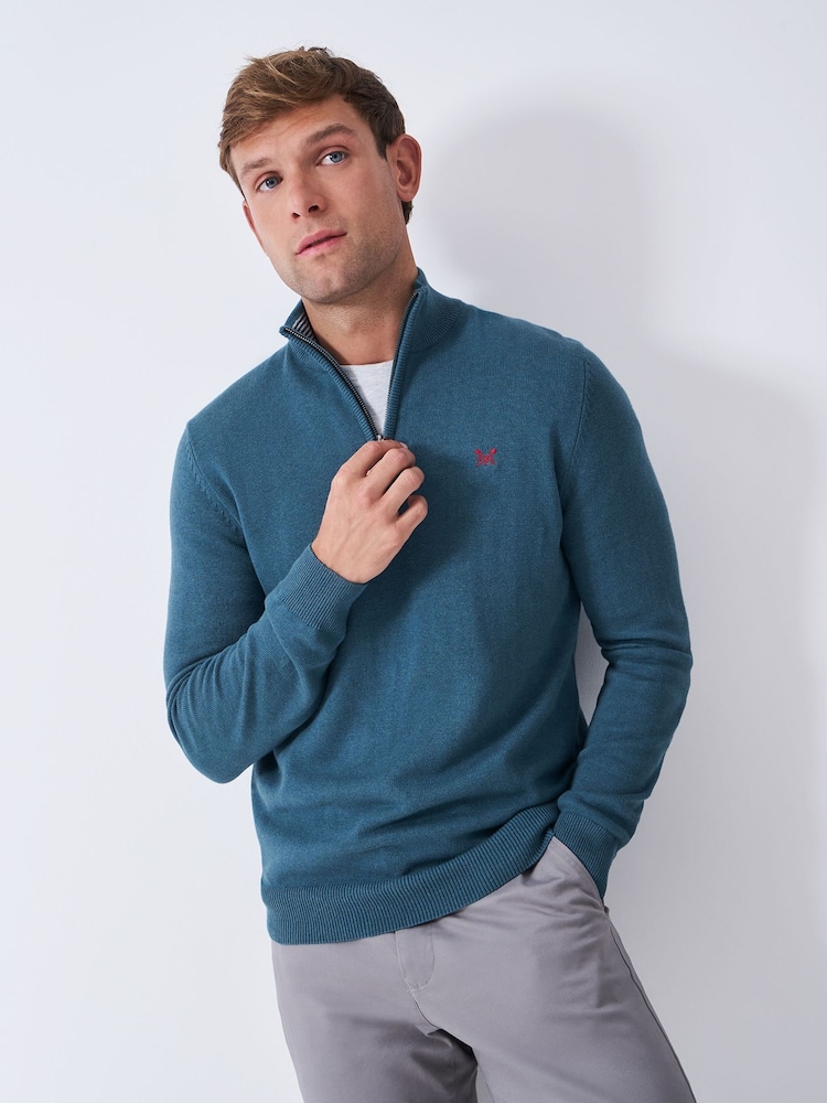 Crew Clothing Blue Classic Half Zip Jumper - Image 1 of 5 Crew Clothing Blue Classic Half Zip Jumper - Image 1 of 5