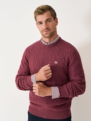 Crew Clothing Red Lambswool Cable Crew Neck Jumper - Image 1 of 5
