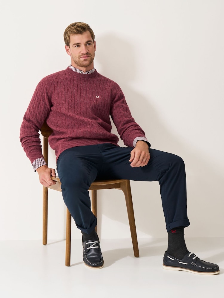 Crew Clothing Red Lambswool Cable Crew Neck Jumper - Image 2 of 5