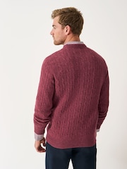 Crew Clothing Red Lambswool Cable Crew Neck Jumper - Image 3 of 5