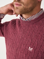 Crew Clothing Red Lambswool Cable Crew Neck Jumper - Image 4 of 5
