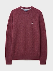 Crew Clothing Red Lambswool Cable Crew Neck Jumper - Image 5 of 5