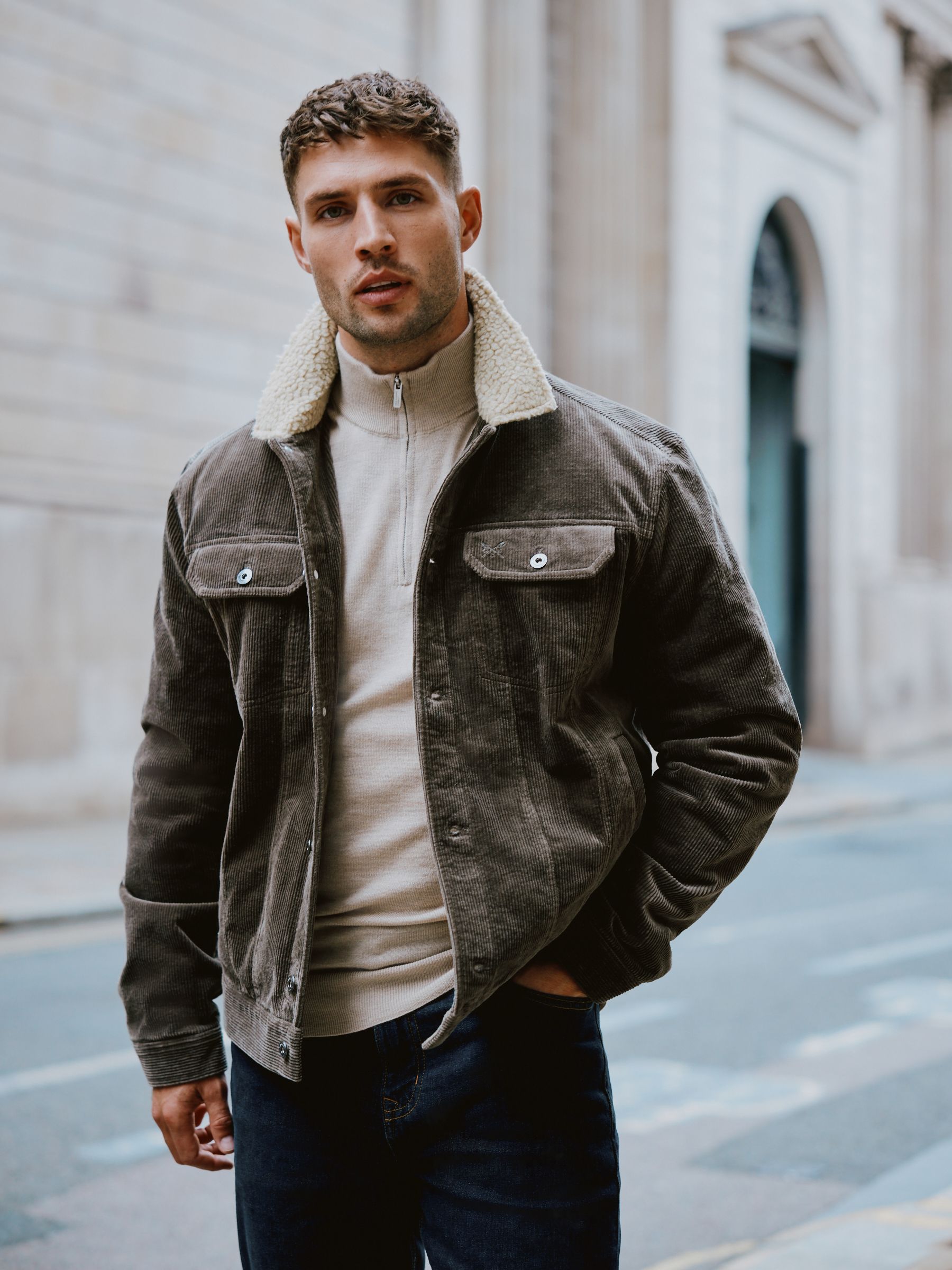 Buy Crew Clothing Natural Corduroy Faux Shearling Lined Jacket
