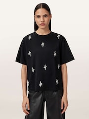 AllSaints Black Rhea Lisa T-Shirt - Image 1 of 7