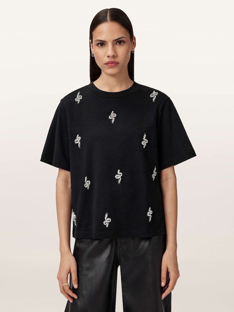 AllSaints Black Rhea Lisa T-Shirt - Image 1 of 7