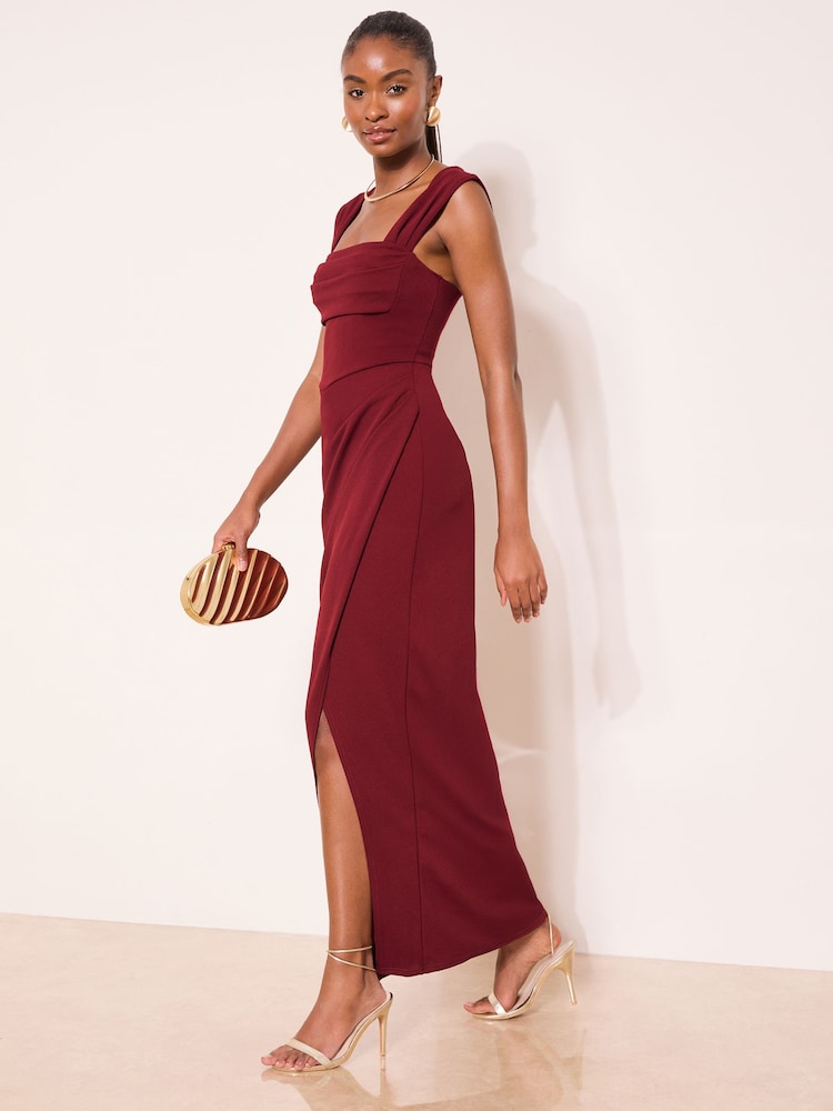 burgundy one shoulder evening dress Long Sleeve Mini Dress With Drape Detail Burgundy Occasion Outfit Burgundy / 8 main image 0