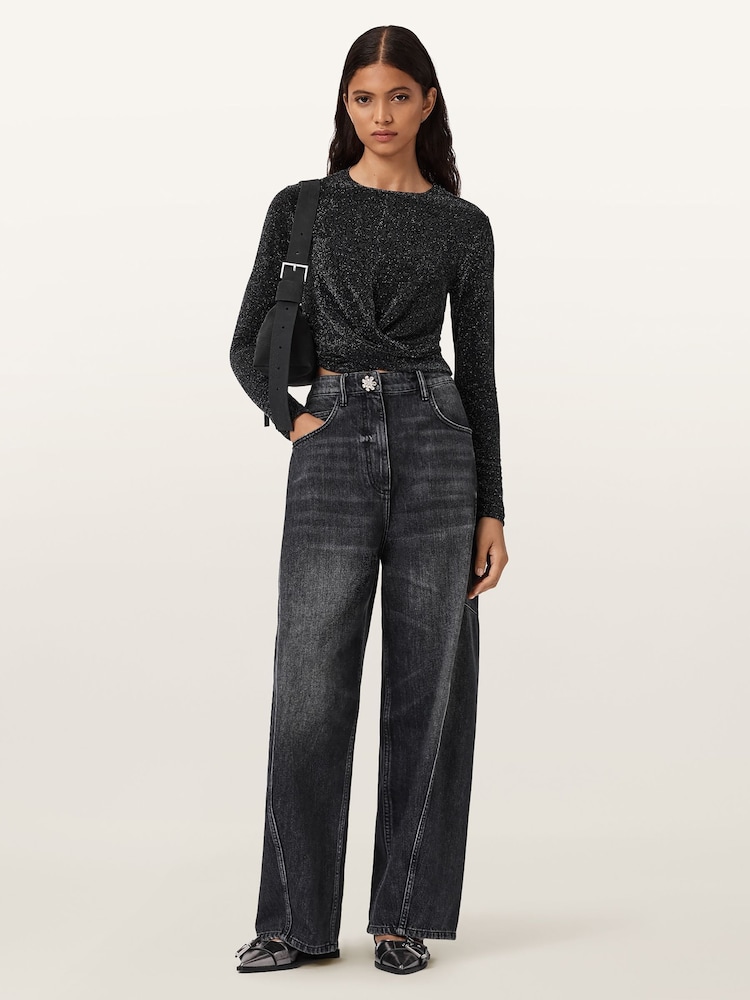 AllSaints Grey Skylar LS T-Shirt - Image 2 of 8