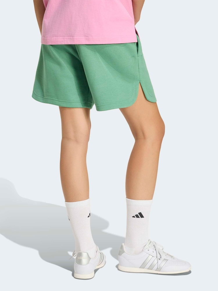 adidas Green 3-Stripe Studio Fleece Shorts - Image 2 of 6