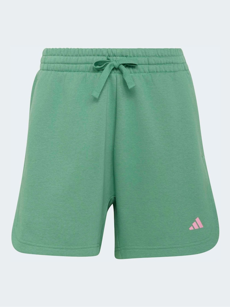 adidas Green 3-Stripe Studio Fleece Shorts - Image 6 of 6
