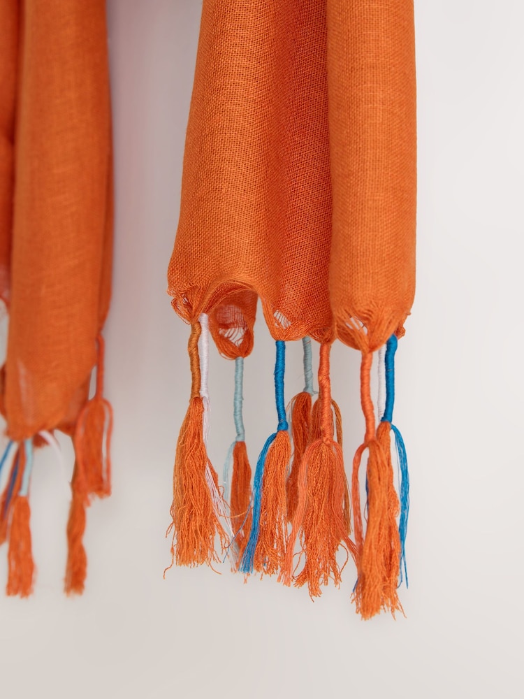 Rust Brown Linen Blend Tassel Lightweight Scarf - Image 7 of 7