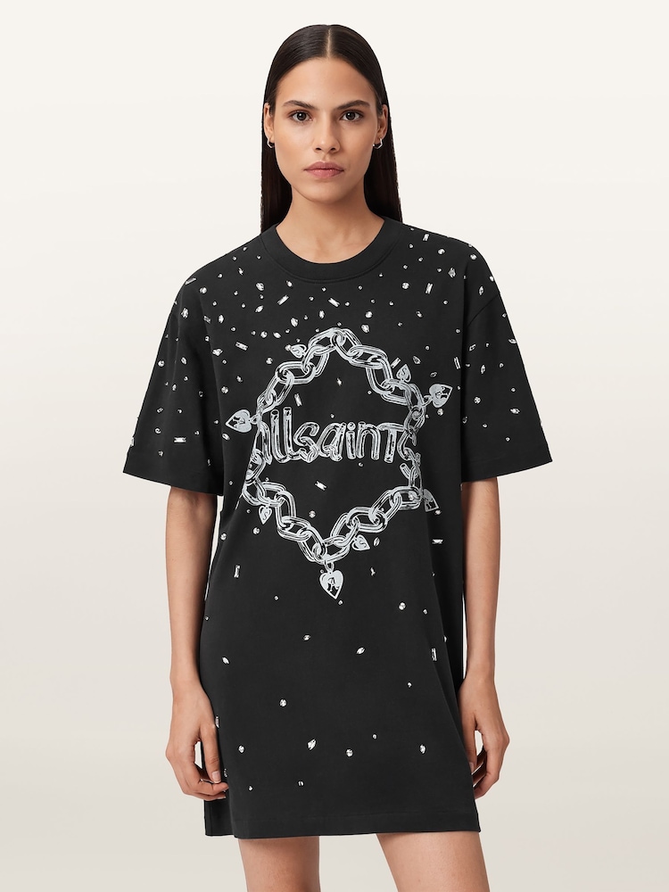 AllSaints Black Drip Scatter Dress - Image 1 of 7