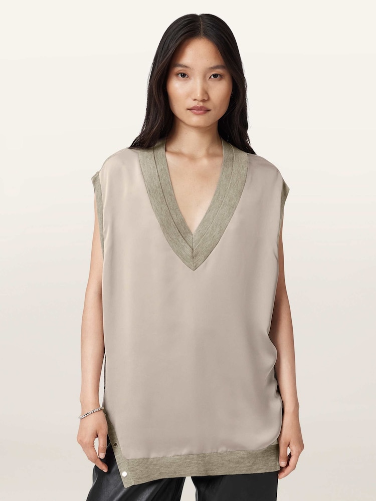 AllSaints Brown Bern Stud Tank Top - Image 1 of 6