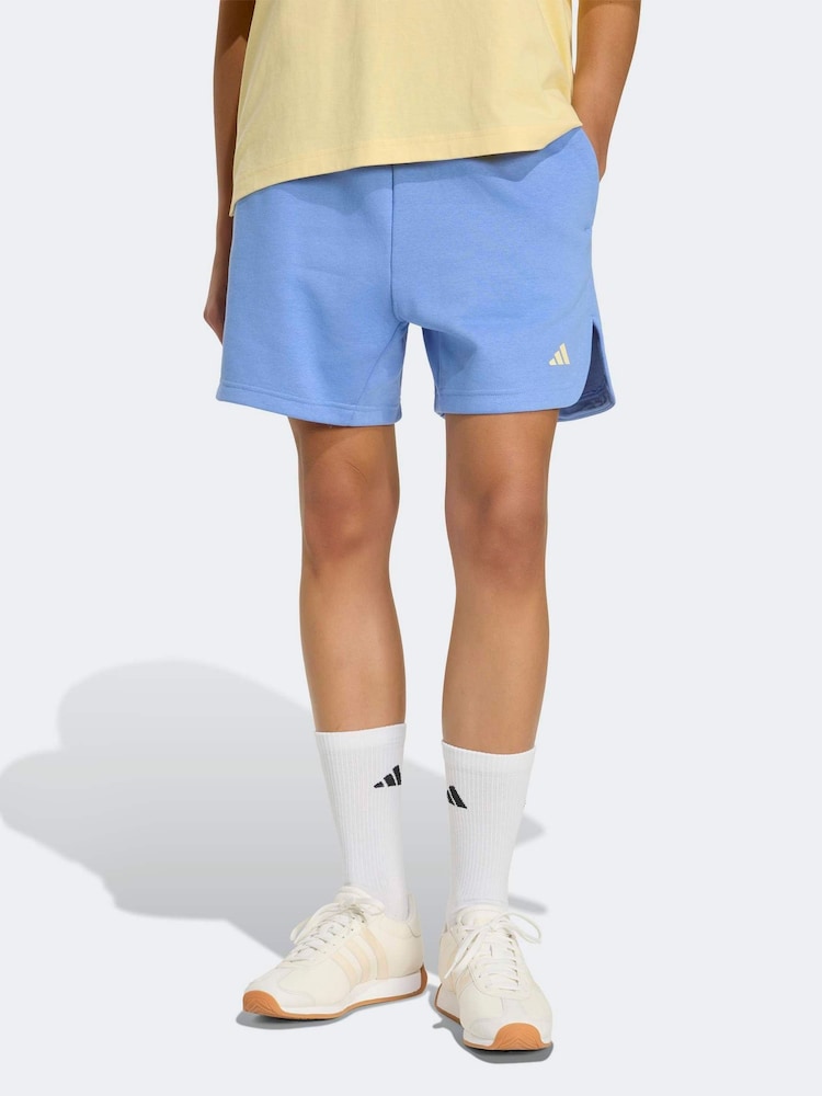 adidas Blue 3-Stripe Studio Fleece Shorts - Image 1 of 6