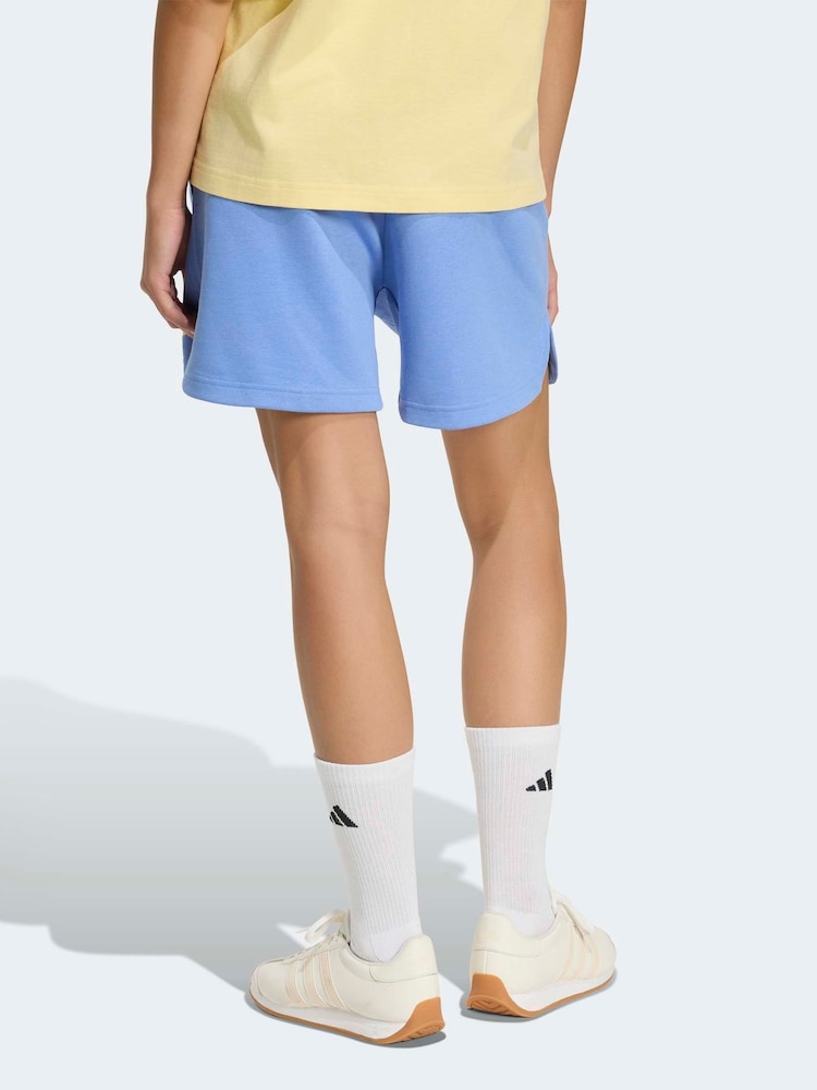 adidas Blue 3-Stripe Studio Fleece Shorts - Image 2 of 6