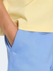 adidas Blue 3-Stripe Studio Fleece Shorts - Image 4 of 6