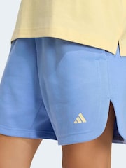 adidas Blue 3-Stripe Studio Fleece Shorts - Image 5 of 6