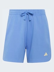 adidas Blue 3-Stripe Studio Fleece Shorts - Image 6 of 6
