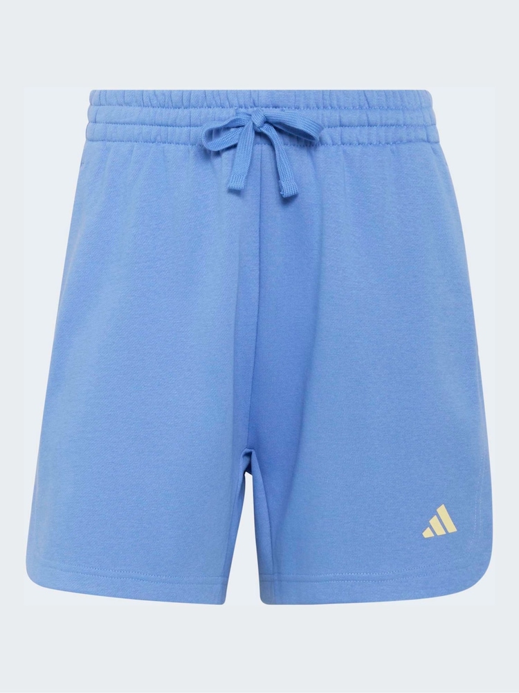 adidas Blue 3-Stripe Studio Fleece Shorts - Image 6 of 6