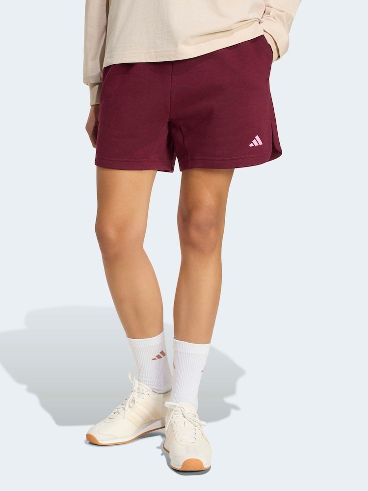 adidas Red 3-Stripe Studio Fleece Shorts - Image 1 of 6
