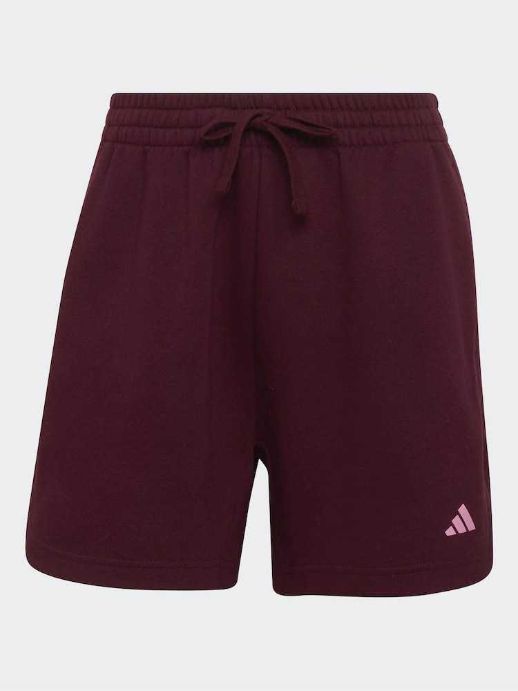 adidas Red 3-Stripe Studio Fleece Shorts - Image 6 of 6