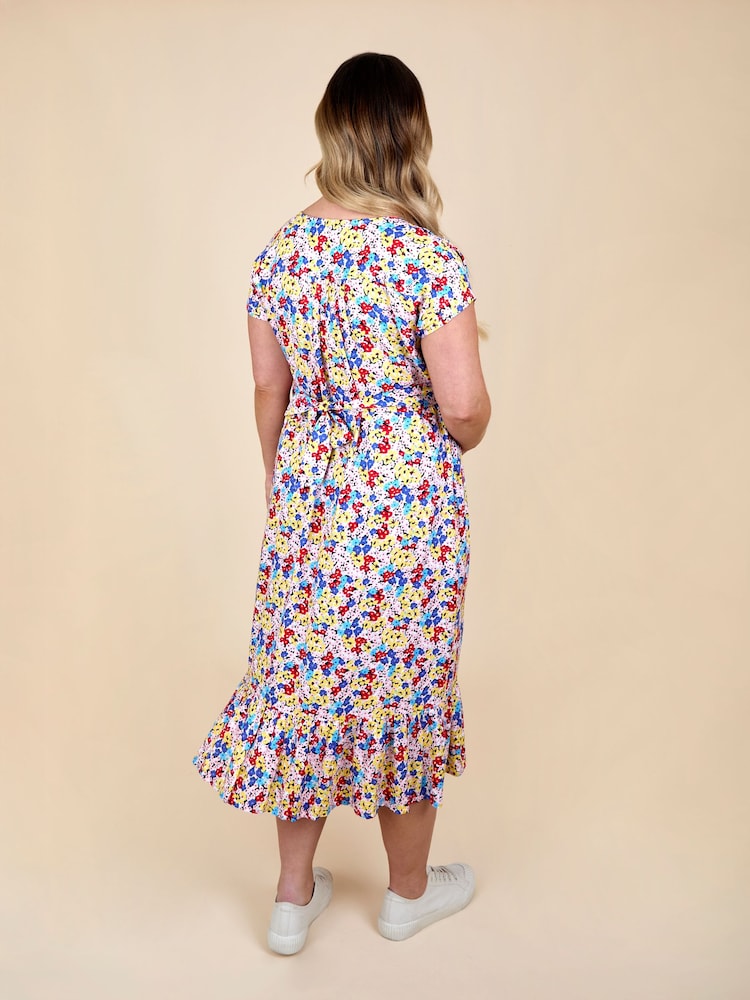 JoJo Maman Bébé Multi Coloured Floral Puff Sleeve Button Through Tie Waist Maternity Tea Dress - Image 2 of 5