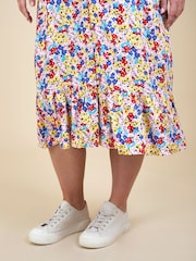 JoJo Maman Bébé Multi Coloured Floral Puff Sleeve Button Through Tie Waist Maternity Tea Dress - Image 5 of 5