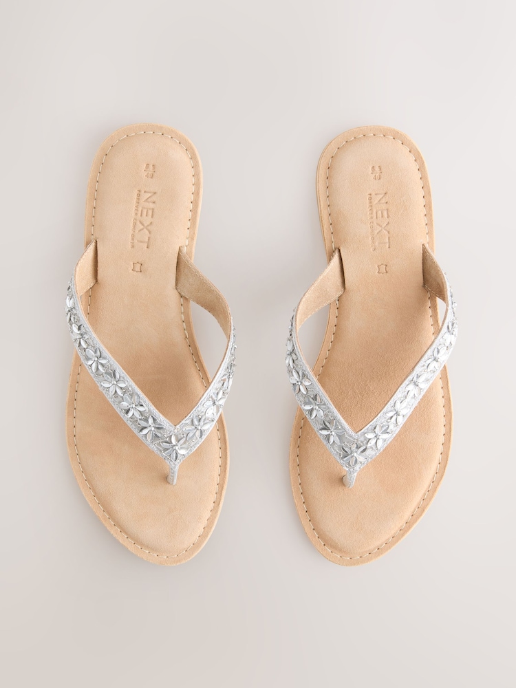 Silver Standard/Wide Fit Forever Comfort® Beaded Toe Thong Sandals - Image 1 of 5