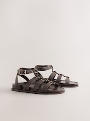Chocolate Brown Leather Extra Wide Fit Forever Comfort® Gladiator Hardware Footbed Sandals - Image 6 of 9