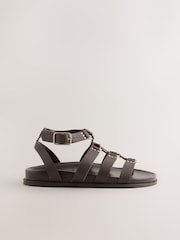 Chocolate Brown Leather Extra Wide Fit Forever Comfort® Gladiator Hardware Footbed Sandals - Image 7 of 9