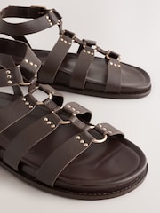 Chocolate Brown Leather Extra Wide Fit Forever Comfort® Gladiator Hardware Footbed Sandals - Image 8 of 9