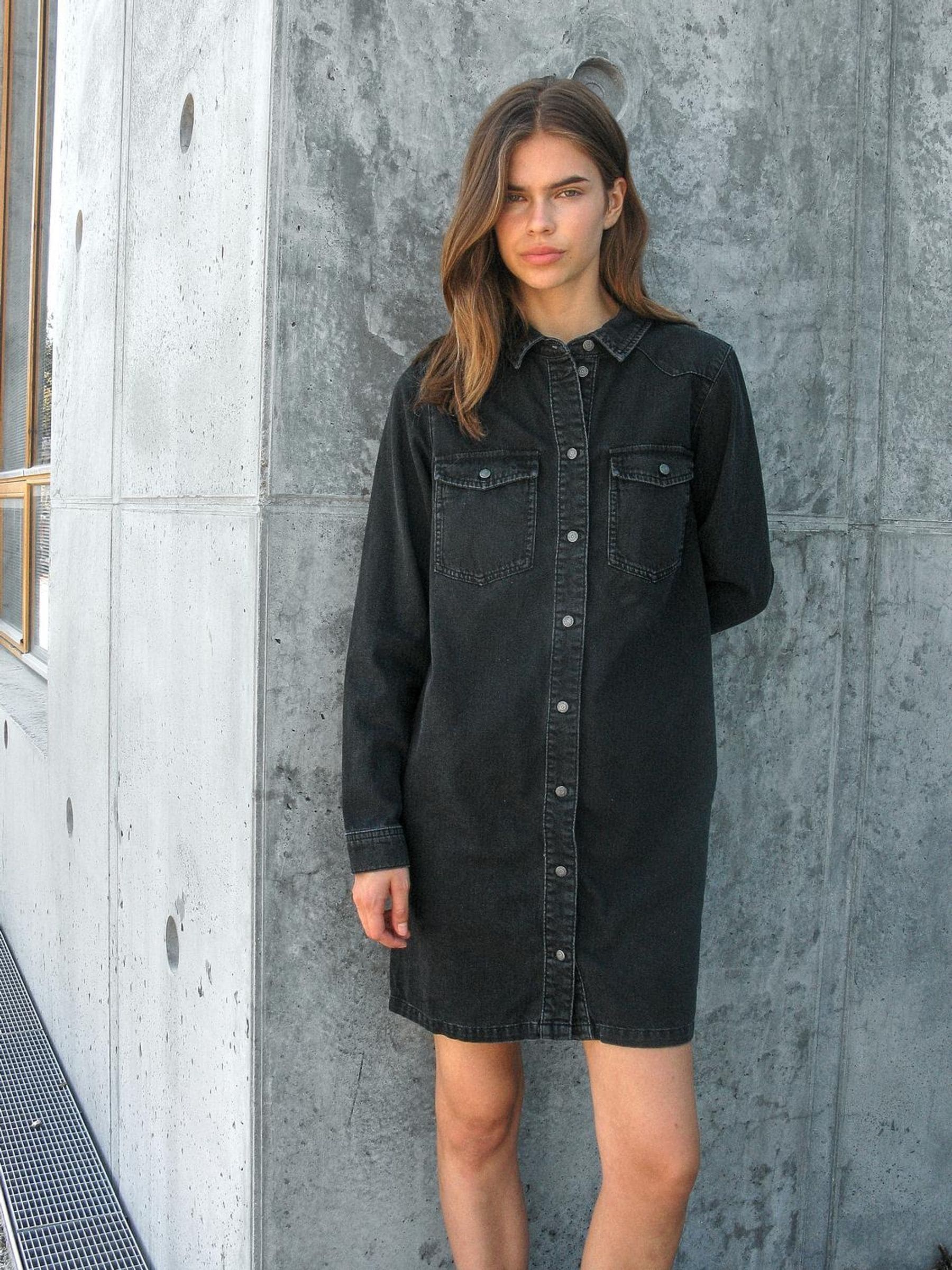 black denim dress Washed Black Collared Zip Through Midi Denim Dress Scamp & Dude