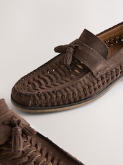Brown Leather Weave Loafers - Image 3 of 5