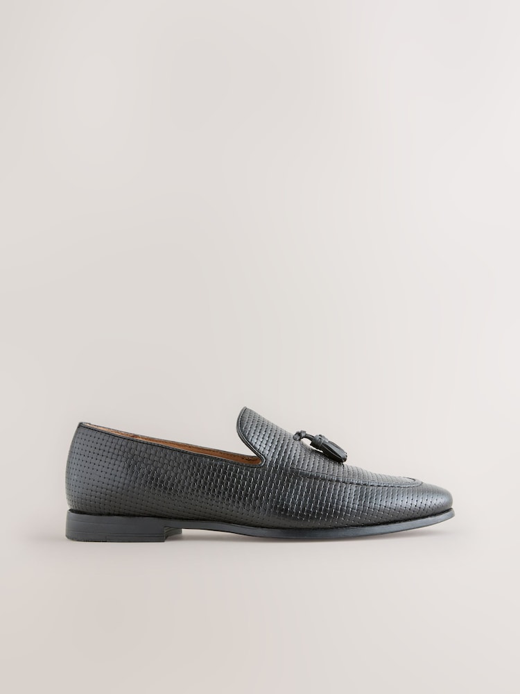 Black Embossed Leather Loafers - Image 1 of 8