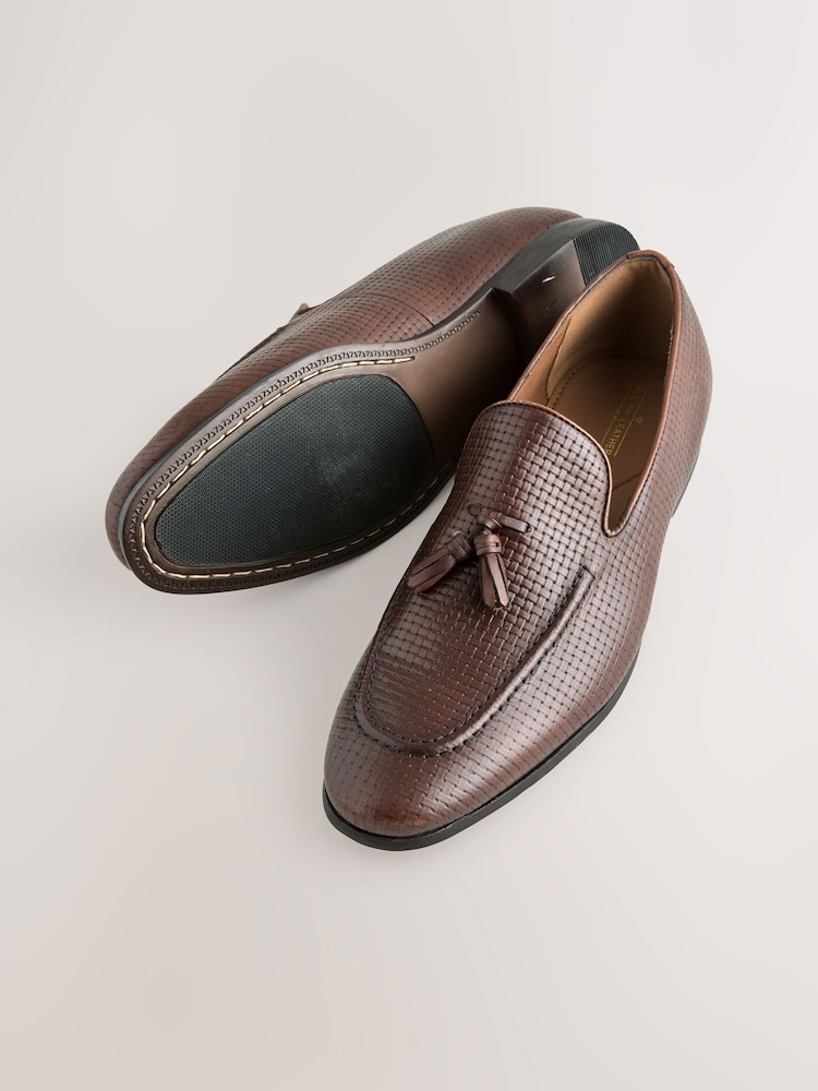 Brown Embossed Leather Loafers - Image 8 of 8