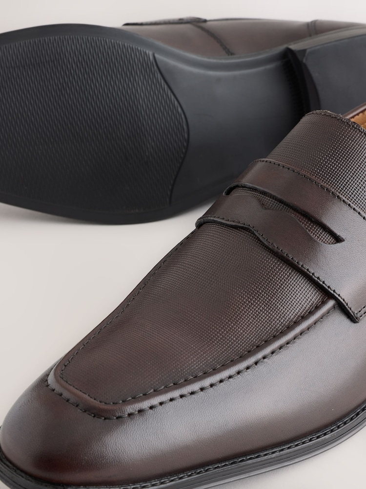 Brown Embossed Leather Loafers - Image 5 of 5