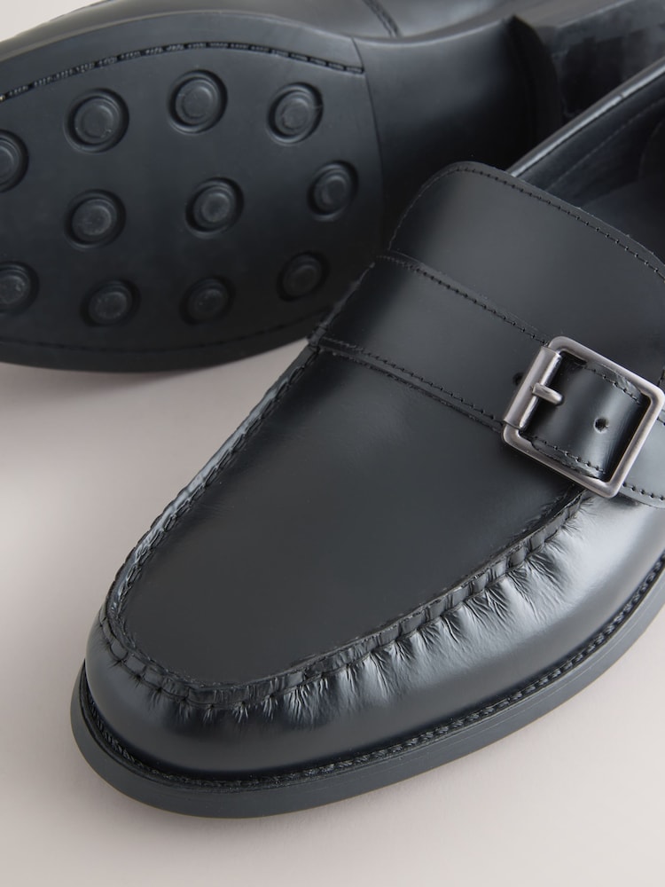 Black Leather Buckle Loafers - Image 7 of 7