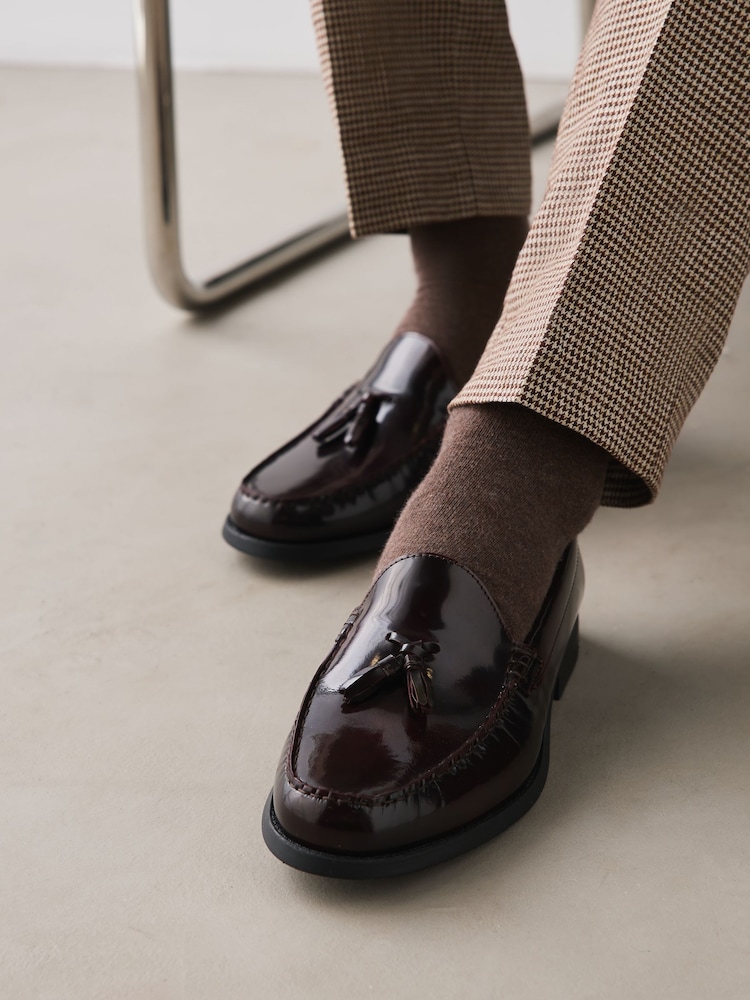 Burgundy Red Leather Tassel Loafers - Image 1 of 1
