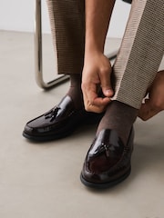 Vínově červená - Kožené mokasíny se střapcem - Obrázek 2 z 7