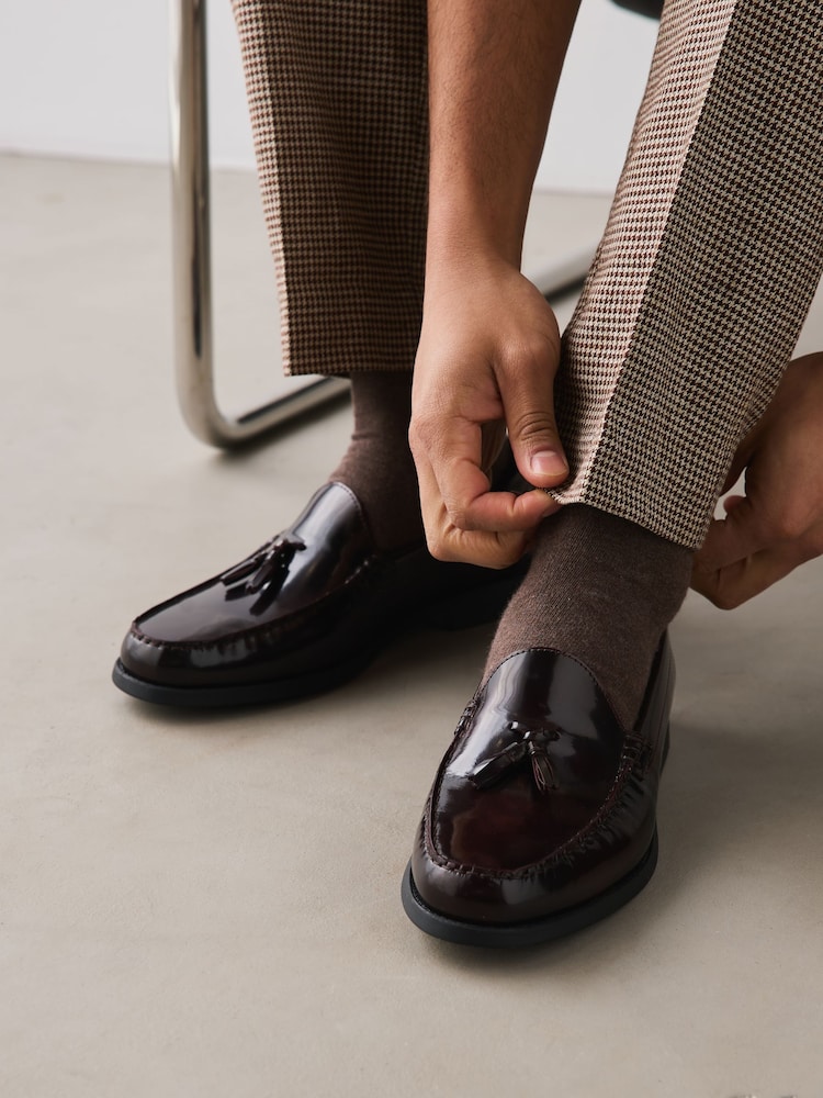 Vínově červená - Kožené mokasíny se střapcem - Obrázek 2 z 7