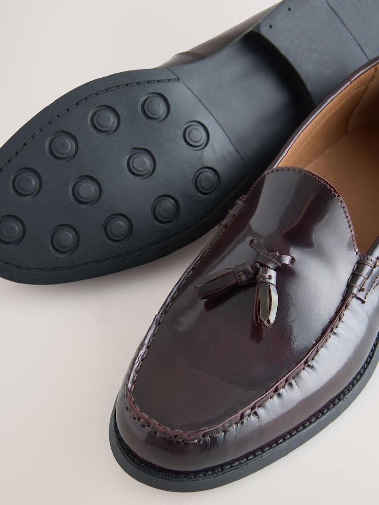 Vínově červená - Kožené mokasíny se střapcem - Obrázek 7 z 7