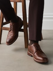 Tan Brown Contrast Sole Brogue Shoes - Image 1 of 7
