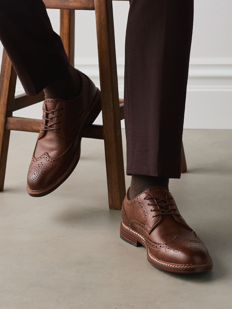 Tan Brown Contrast Sole Brogue Shoes - Image 1 of 7
