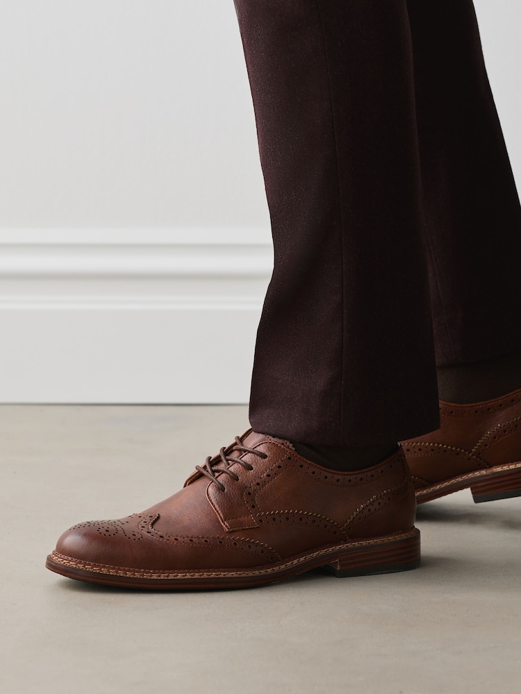Tan Brown Contrast Sole Brogue Shoes - Image 2 of 7