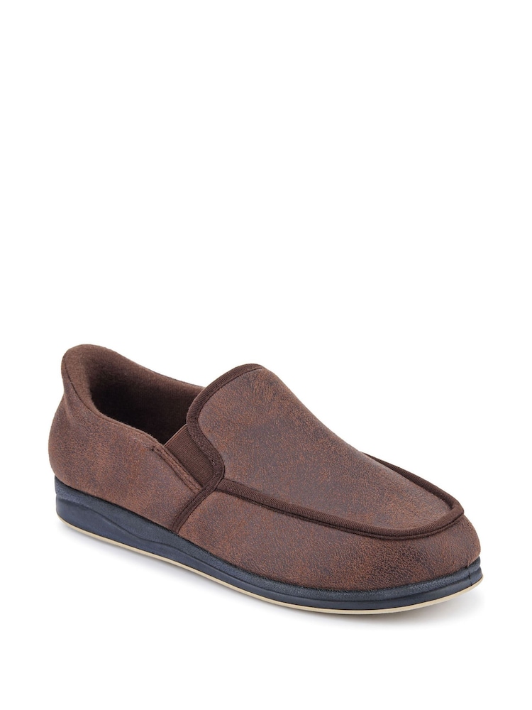 Pavers Brown Extra Wide Memory Foam Slippers - Image 2 of 5